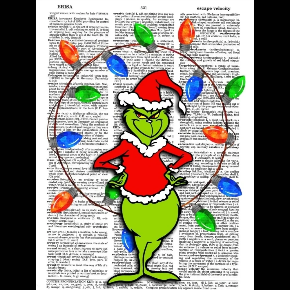 The Grinch Retro Christmas Dictionary Art Print
